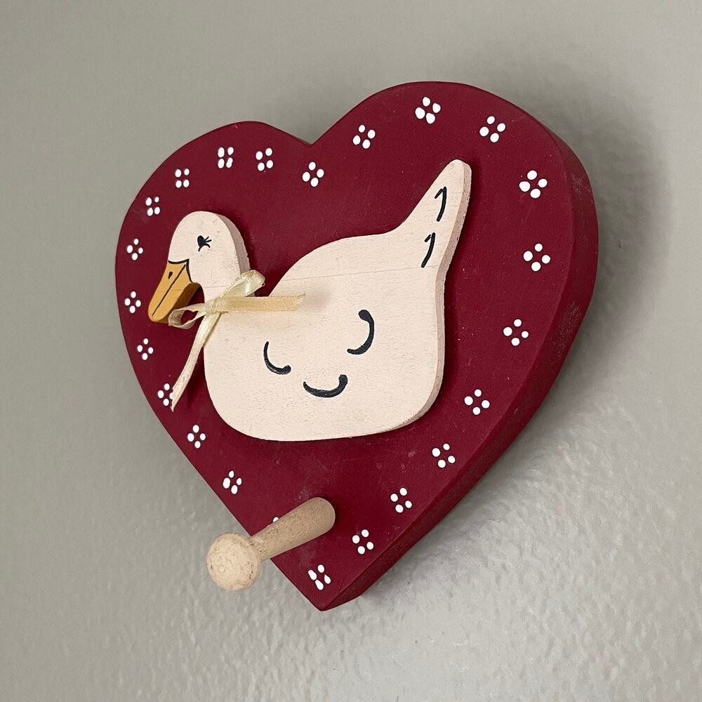 Vintage Wood Heart Duck Wall Hook | Cottage Farmhouse Decor